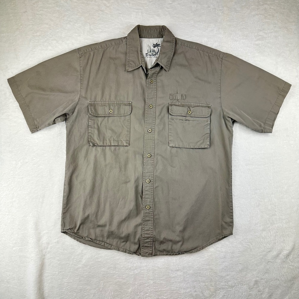 Bugle Boy Button Up Mens Authentics Relaxed L Khaki Utility Safari Cotton Twill